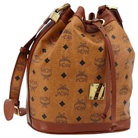 Borsa a tracolla MCM Vicetos Logogram PVC Pelle Marrone Oro Auth 179264A