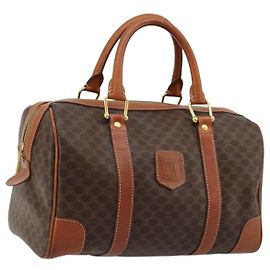 Céline CELINE Borsa Boston in Tela Macadam PVC Pelle Marrone Oro Auth ki6639A
