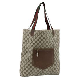 GUCCI GG Supreme Web Sherry Line Tote Bag PVC Beige Gold Auth 178813