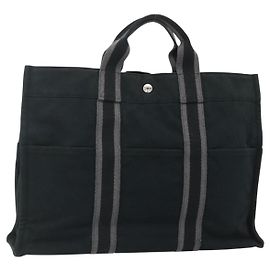 Hermès HERMES Fourre Tout MM Tote Bag cotone Nero Auth ti3923A