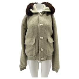 Autre Marque Giacca SISTER JAMES in lana beige con collo di pelliccia M