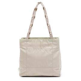 Borsa a Spalla con Catena in Tessuto Beige Prada