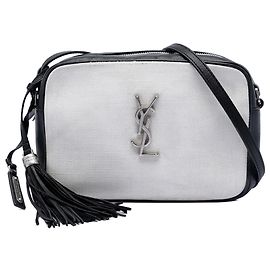 Saint Laurent Lou Camera Bag aus weißem Monogramm-Canvas