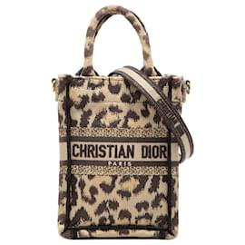 Dior Beige Mizza Mini Embroidered Canvas Leopard Vertical Book Tote