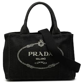 Prada Satchel Black Small Canvas Canapa Logo
