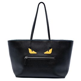 Tote Monster Roll in pelle nera Fendi