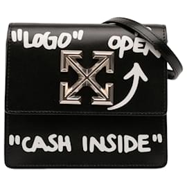 Borsa Jitney 0.7 in pelle di vitello laccata nera Off-White con interno in cashmere - Off White