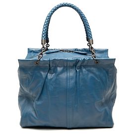 Borsa Bottega Veneta in nappa blu con finiture Intrecciato
