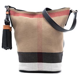 Bolsa bucket Ashby em canvas Mini Mega Check marrom da Burberry