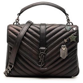 Borsa a tracolla Saint Laurent Black Medium Metallic Chevron Sheepskin Monogram College Pins