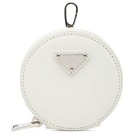 Prada White Spazzolato Round Coin Pouch Bag Charm