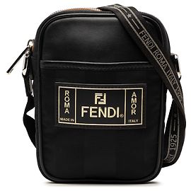 Borsa a tracolla Fendi Black Small Pequin Nylon Roma Amor