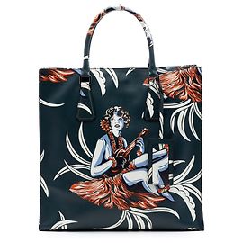 Prada Tote aus grünem Saffiano-Leder mit Hawaii-Print