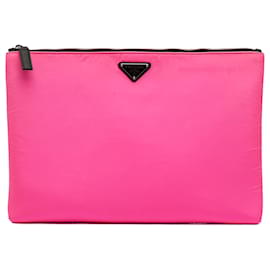 Clutch imbottita con zip in Tessuto rosa Prada