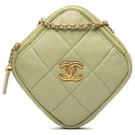Clutch Chanel Green CC in agnello trapuntato con catena