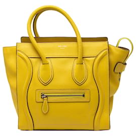 Borsa Tote Luggage in pelle di vitello martellata gialla Celine - Céline