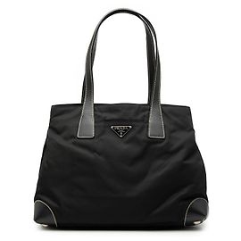 Prada Black Saffiano Trimmed Tessuto Shopper Tote Tasche