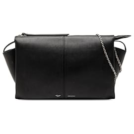 Céline Clutch in pelle nera a tre ante con catena Celine