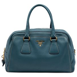 Borsa Bauletto Prada in Vitello Daino blu