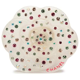Spilla Camelia in resina e cristalli CC bianco Chanel