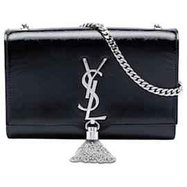 Saint Laurent Borsa a tracolla Kate Tassel in vernice nera Chevron Monogram Medium