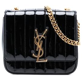 Borsa a tracolla Saint Laurent Black Small Patent Monogram Vicky con catena