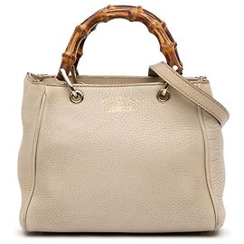 Borsa Gucci Brown Mini Calfskin Bamboo Shopper in pelle di vitello