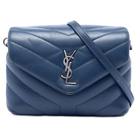 Borsa a tracolla Saint Laurent LouLou Monogram in pelle di vitello trapuntata blu