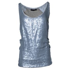 Donna Karan, top de lentejuelas gris metalizado