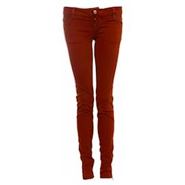 Dsquared2, Biker-Jeans in Orange/Rot mit silberner Hardware in Größe IT40/S.