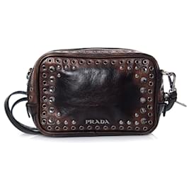 Prada, borsa a tracolla camera in Vitello vintage decorata
