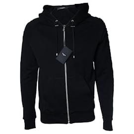 Balmain, schwarzer Cardigan mit Kapuze und geprägtem Logo