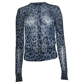 Dolce & Gabbana, Cardigan aus Lurex mit Leopardenmuster in Blau