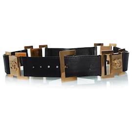 Chanel, ceinture vintage en cuir noir avec logo