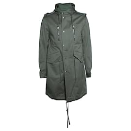 Balmain, parka con cappuccio in cotone verde