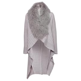 Blumarine, grauer Wollstrickjacke mit Pelzkragen.