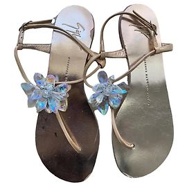 Giuseppe Zanotti flache Sandalen Rosegold Leder Kristalle