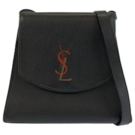 Sac à bandoulière en cuir noir vintage Yves Saint Laurent