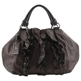 Borsa Tote con volant Prada BR3987 in pelle marrone