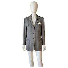 Blazer Armani Collezioni in lana grigio con motivo chevron