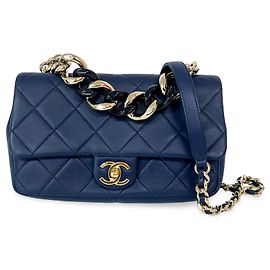 Chanel Resin Chain Top Handle Flap Bag Quilted Lambskin Small