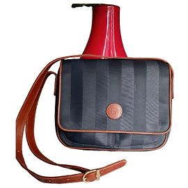 Fendi Borsa a Tracolla in Tela a Righe e Pelle Marrone