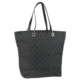 Bolsa Tote GUCCI GG Canvas Preta Prata 31243 Auth 178818