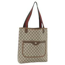 GUCCI GG Supreme Web Sherry Line Tote Bag PVC Beige Red 40 02 003 Auth 180061