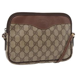 Borsa a Spalla GUCCI GG Supreme PVC Beige Oro Auth 180164
