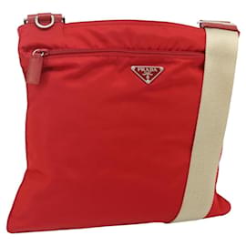 Borsa a Spalla PRADA Nylon Rosso Argento Auth 180151A