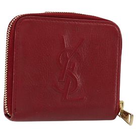 SAINT LAURENT Bifold Wallet Leather Red Gold Auth bs35087