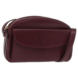 Borsa a Spalla CARTIER Must Line Pelle Bordeaux Oro Auth 180007