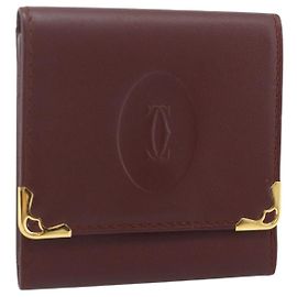 Monedero CARTIER Must Line de piel color Bordeaux Oro Auth 179363A