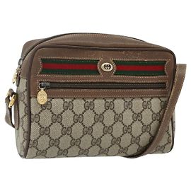 Borsa GUCCI GG Supreme Web Sherry Line in PVC Beige Oro 119 02 087 Auth 179638